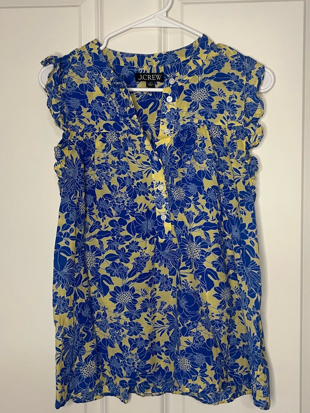 J. Crew Blue Floral Button-Front Blouse